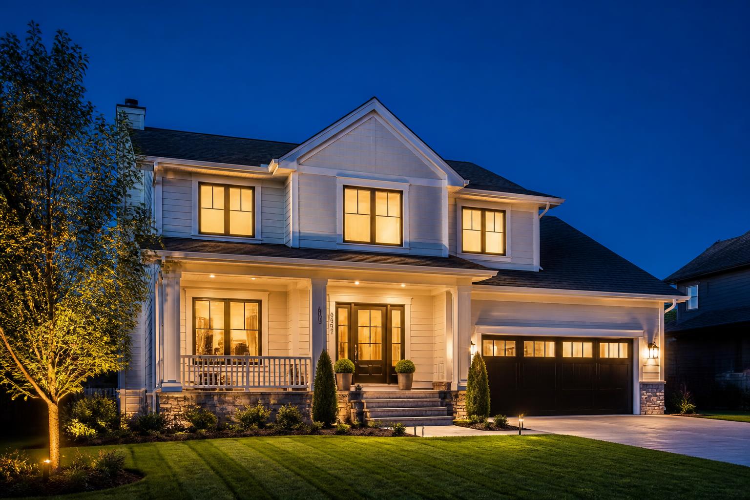 Hogar familiar moderno por la noche